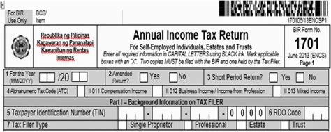 How To File Your Bir Form 1701 Income Tax Return For Self Employed