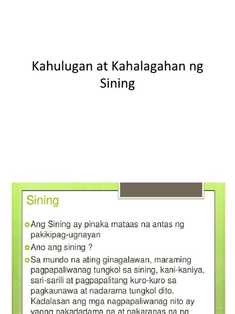 Kahulugan at Kahalagahan NG Sining