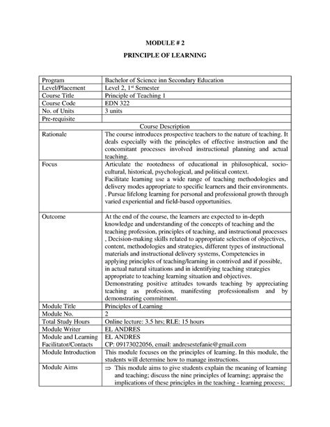 Module2 Principle Of Teaching Module 2 Principle Of Learning