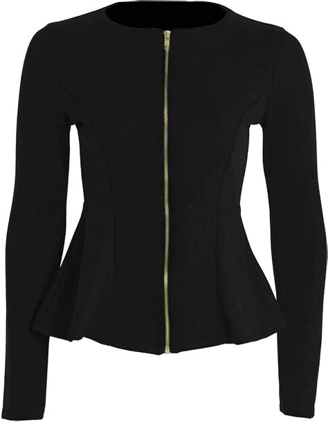 New Women Ladies Plain Zip Peplum Frill Tailored Blazer Jacket Coat Top
