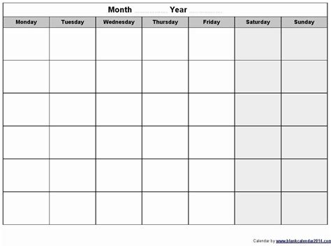 Monday To Friday Blank Calendar Template Template Calendar Design