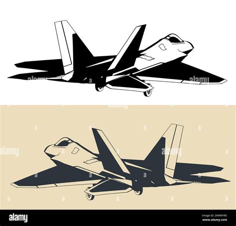 Stylized Drawing Of A Modern Military Aircraft F 22 Raptor Stealth