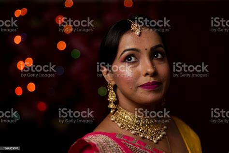 Portrait Of An Indian Bengali Beautiful Brunette Woman In Front Of The