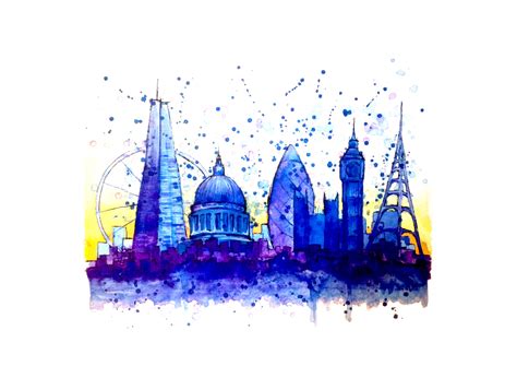 London Skyline Art Print Purple And Blue Splash — Drawn Together Art