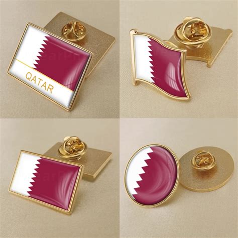 Coat Of Arms Of Qatar Qataris Map Flag National Emblem Brooch Badges