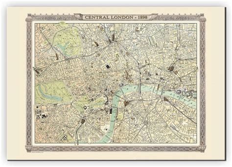 Large Vintage London Map From The Royal Atlas 1898 Canvas
