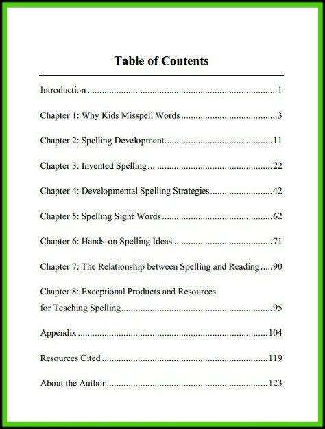Book Table Of Contents Example For Kids