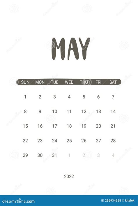 Vector Calendar For May 2022 Stationery Design For Printable Stock
