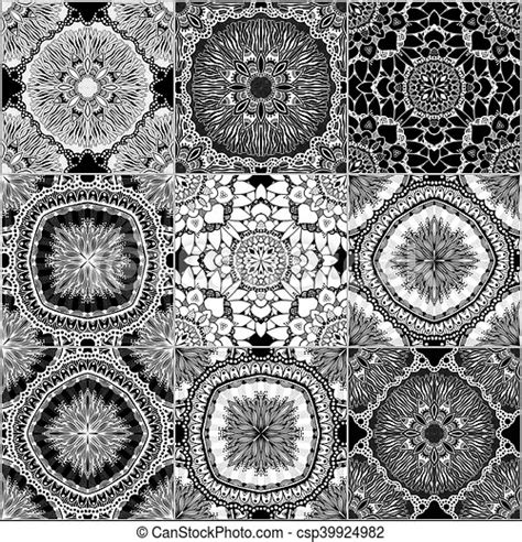 Black And White Geometric Tiles Seamless Patterns Set Art Canstock