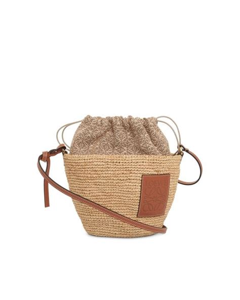 Loewe Leather Anagram Pochette Basket Bag In Raffia Jacquard And
