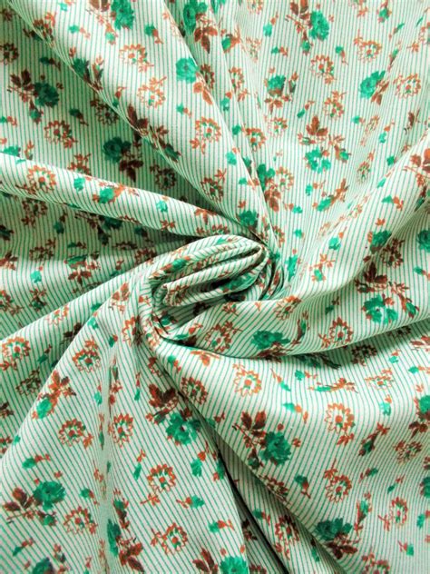 Vintage Cotton Dress Fabric 1960s1970s Green And Brown Etsy Cotton