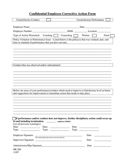 Employee Corrective Action Form Fillable Printable Pdf And Forms