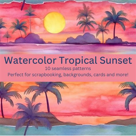 10 Beautiful Digital Seamless Tropical Sunset Watercolor Etsy