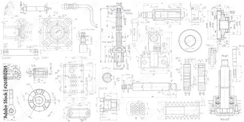 A Set Of Engineering Mechanical Parts Vector Engineering Illustration