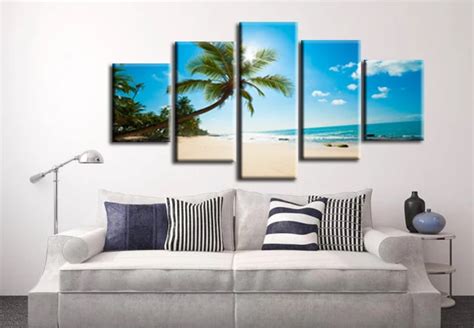 3 5 Panel Large Beach Canvas Seascapes Palm Tree Paintings 3 5 Piece