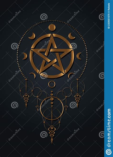 Pentacle Circle Symbol And Phases Of The Moon Boho Style Wiccan Symbol