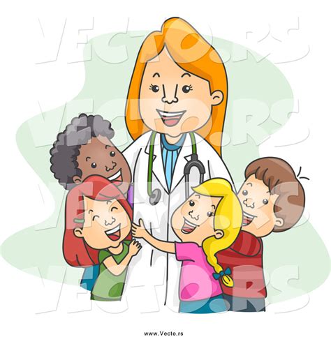 Vector Of A Female Happy Pediatrician Doctor Hugging Her Patients By