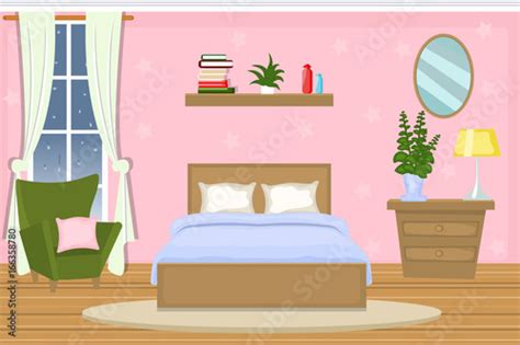 The Interior Of The Bedroom Cozy Room With Furniture Cartoon Vector