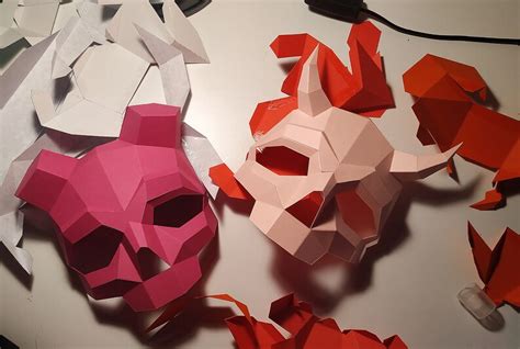 Papercraft 3d Horned Skull Mask 3 Halloween Pepakura Carnival Etsy