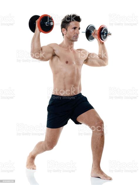 Man Weights Exercises Isolated Stock Photo Download Image Now Adult