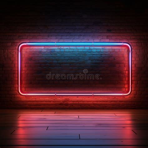 Retro Style Brick Wall Glowing Neon Square Frames A Long Billboard Sign