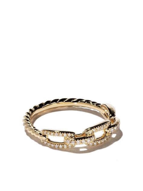 Ring twisted cable wire designer inspired fashion brand david vintage ball shape antique women jewelry gift. David Yurman 18kt Yellow Gold Stax Single Row Pavé Diamond Chain Link Ring in 2020 | David ...