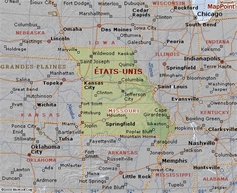 Carte Du Missouri état Du Centre Des Etats Unis