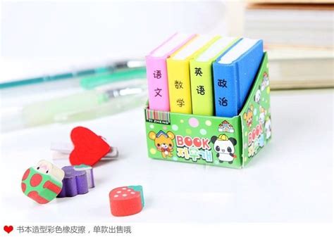 Min Order 5 Mixed Candy Color Book Shape Learn Chinese Eraser Animals