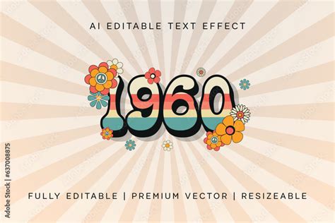 Vecteur Stock 1960s Editable Typography 60s Retro Text Effect 60s