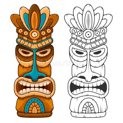 Máscara Hawaiana De Dios Del Tiki Escultura Africana De Madera Ilustración Del Vector