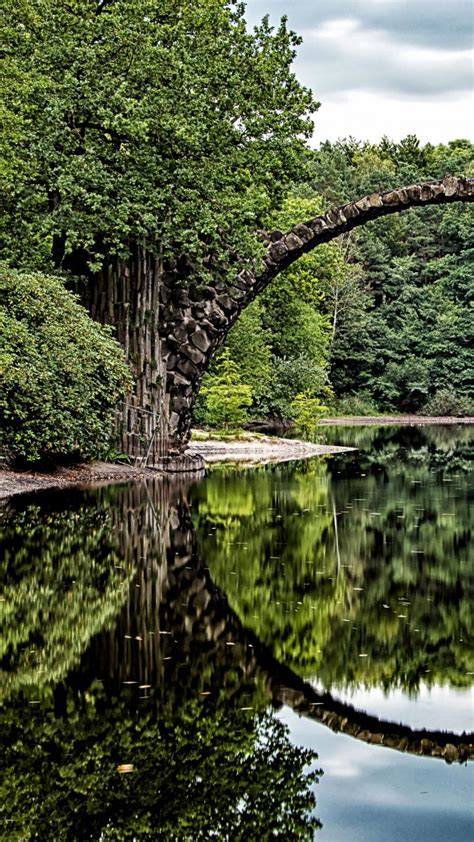 Bridge Arch Trees River Reflection Wallpaper 720x1280 In 2020