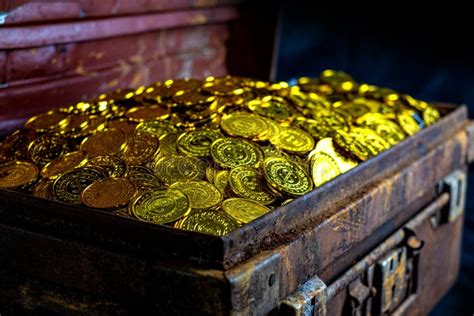 Stacking Gold Coin In Treasure Chest Stock Photo Image Of Lots Black