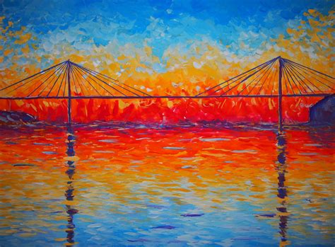Talmadge Bridge Gouache Painting By Joshua Beckler Joshuabeckler