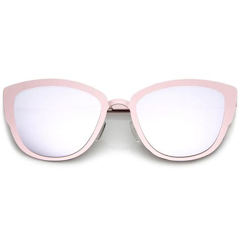 premium oversize metal cat eye sunglasses with colored mirror lens 54mm cat eye sunglasses