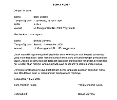 Contoh Surat Kuasa Pengambilan Ijazah Kampus Contoh Surat Kuasa The