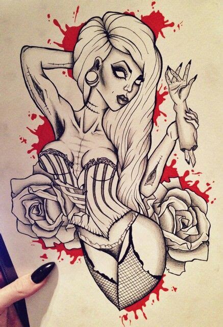 Gorgeous Gothic Pin Up Zombie Girl Tattoo Ideas Blood And Roses Quotes