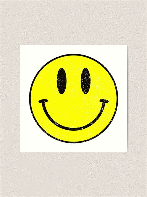 Smiley Face Cute Happy Funny Emoji Yellow Distressed Art Print By