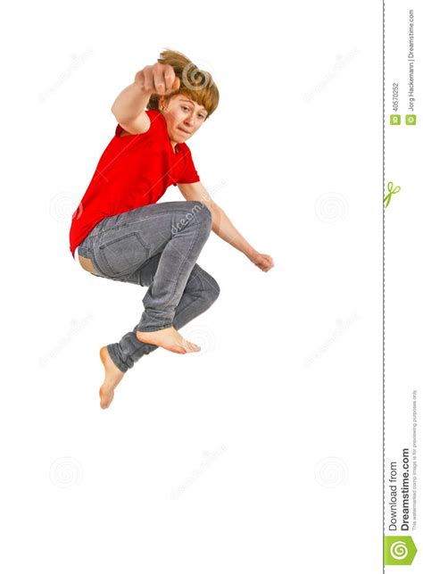 De Sprongen Van De Tienerjongen Omhoog In De Lucht Stock Foto Image Of Modern één 40570252