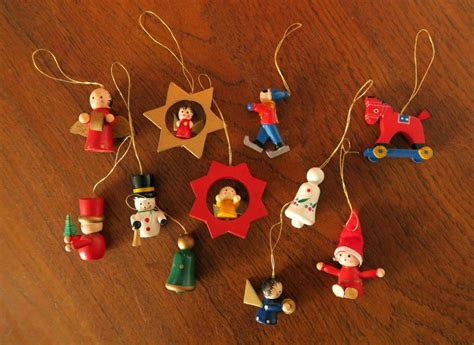 11 vintage German christmas tree ornaments, wooden figurines, hand