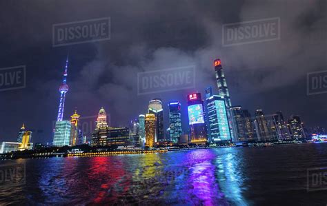 Pudong Skyline With Oriental Pearl Tower At Night View From Star Ferry