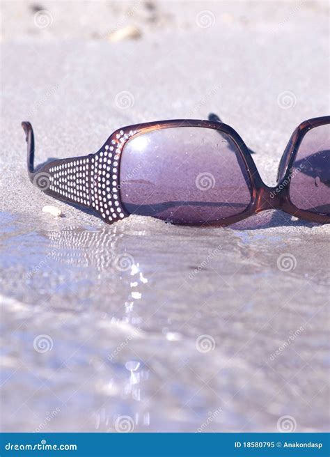 Fashinable Sunglasses On The Sand Stock Image Image Of Sand Beach