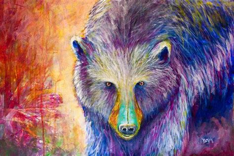 Contemporary Bear Painting On Canvas Black Bear Brown By Grayartus