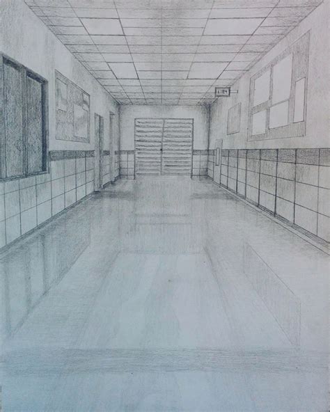 One Point Perspective Hallway Drawing One Point Perspective