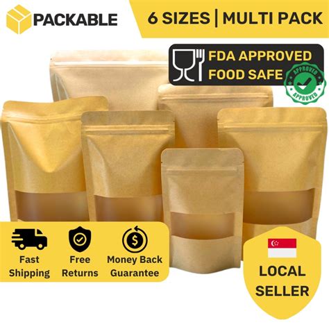 Kraft Stand Up Pouch Ziplock Bags Pouch For Cookies Food Storage