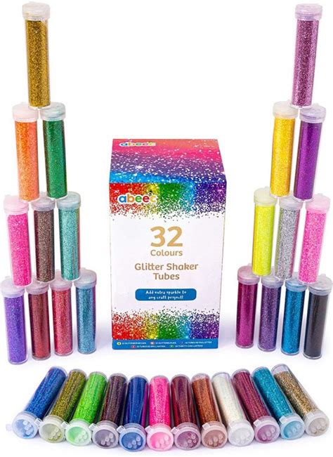 Abeec Glitter Shaker Tubes In 32 Assorted Vibrant Colours 32 Fine