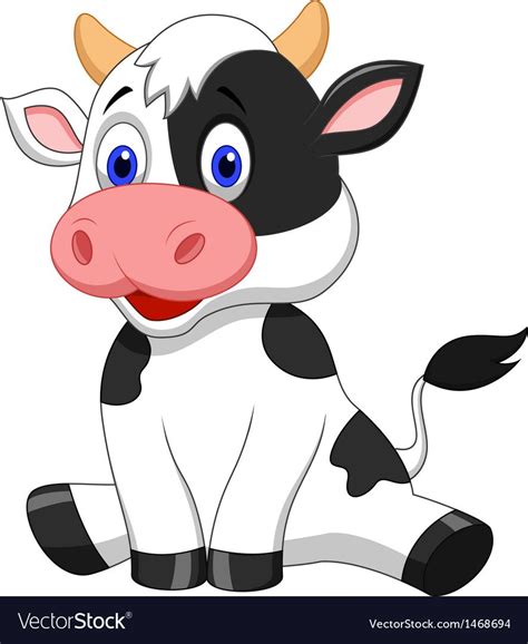 Vector Illustration Of Cute Cow Cartoon Sitting Download A Free