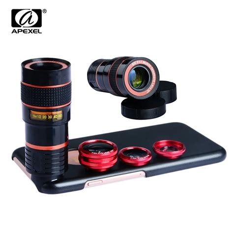 Apexel Camera Lens Kit 8x Telephoto Lens Fisheye Fish Eye Lens 2in1