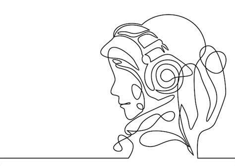 Premium Vector Beautiful Girl With Headphones Continuous Line Drawing