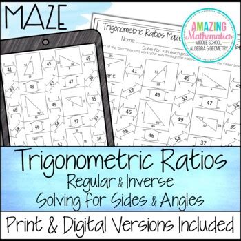 Trigonometric Ratios Sine Cosine Tangent Worksheet Maze Activity