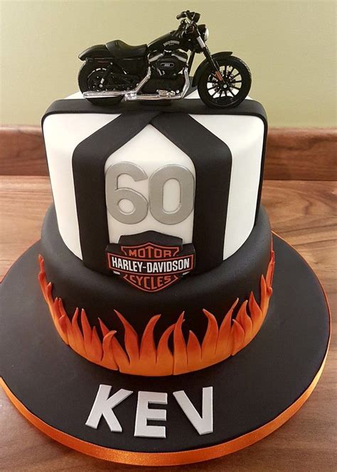 Made by the village bake shoppe aah, the famous harley davidson birthday cake! Harley Davidson 2 tier round 60th birthday cake with bike ...